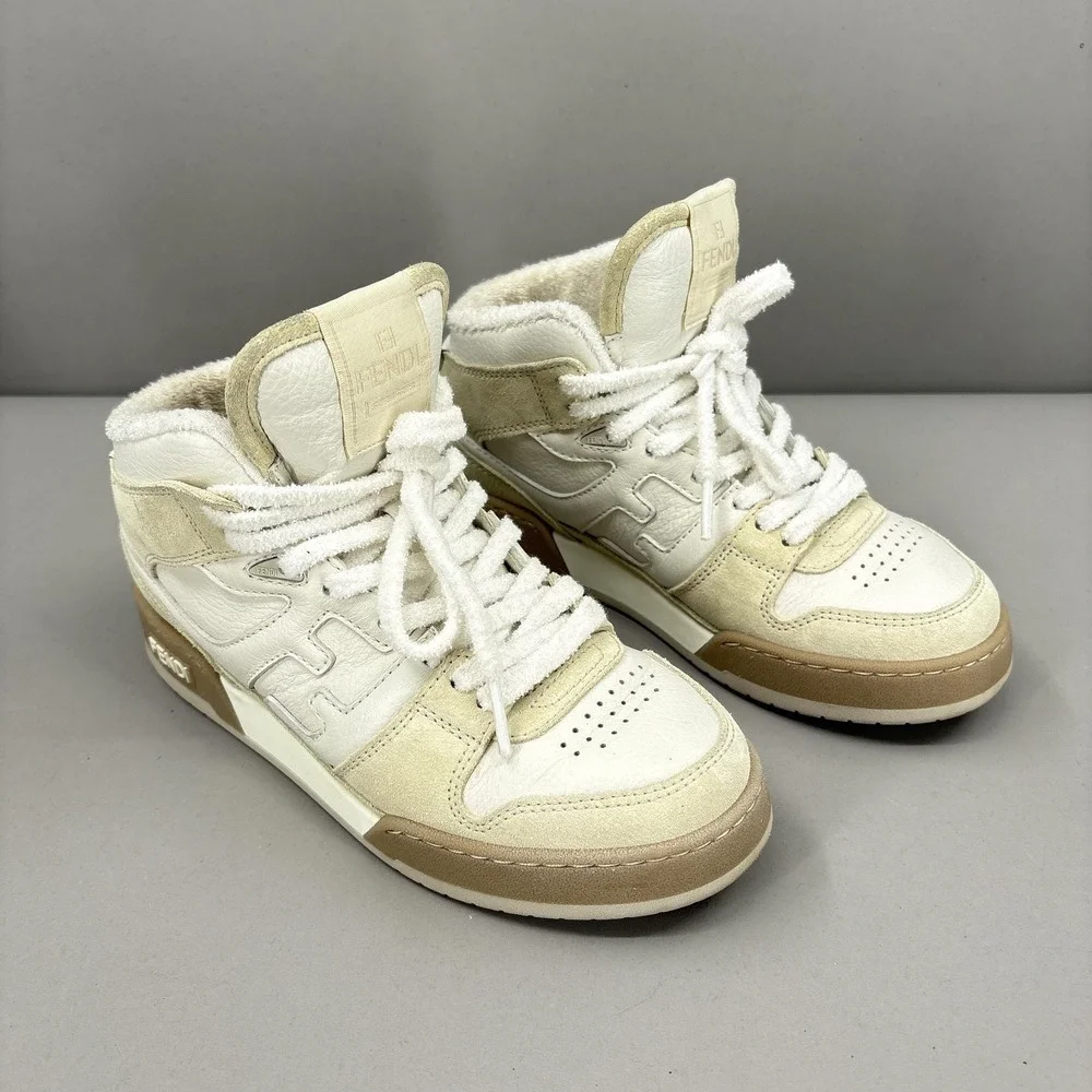 Fendi Shoes Sneakers Womens Size 6 Beige Cream Match High Top Made Italy 8E8358 - Picture 2 of 16